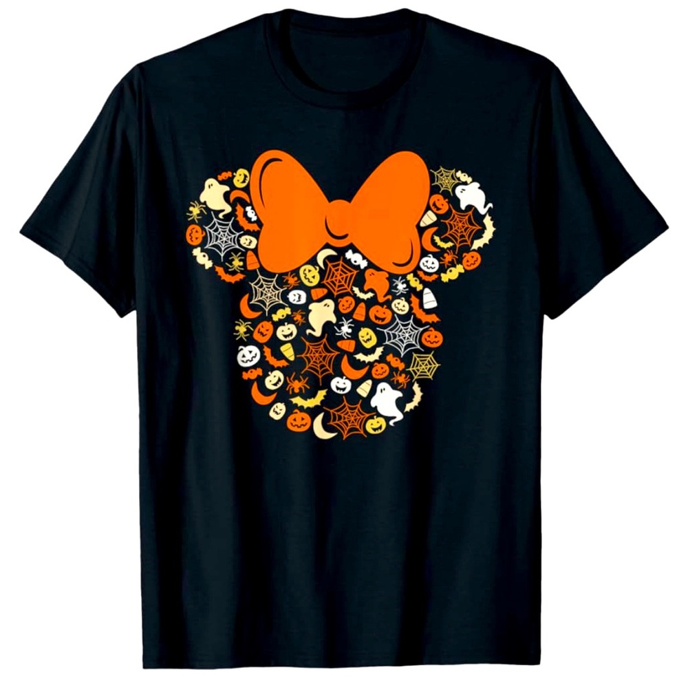 Halloween Minnie Bow Disney Graphic Tee - Size Large Black & Orange Women’s Top
